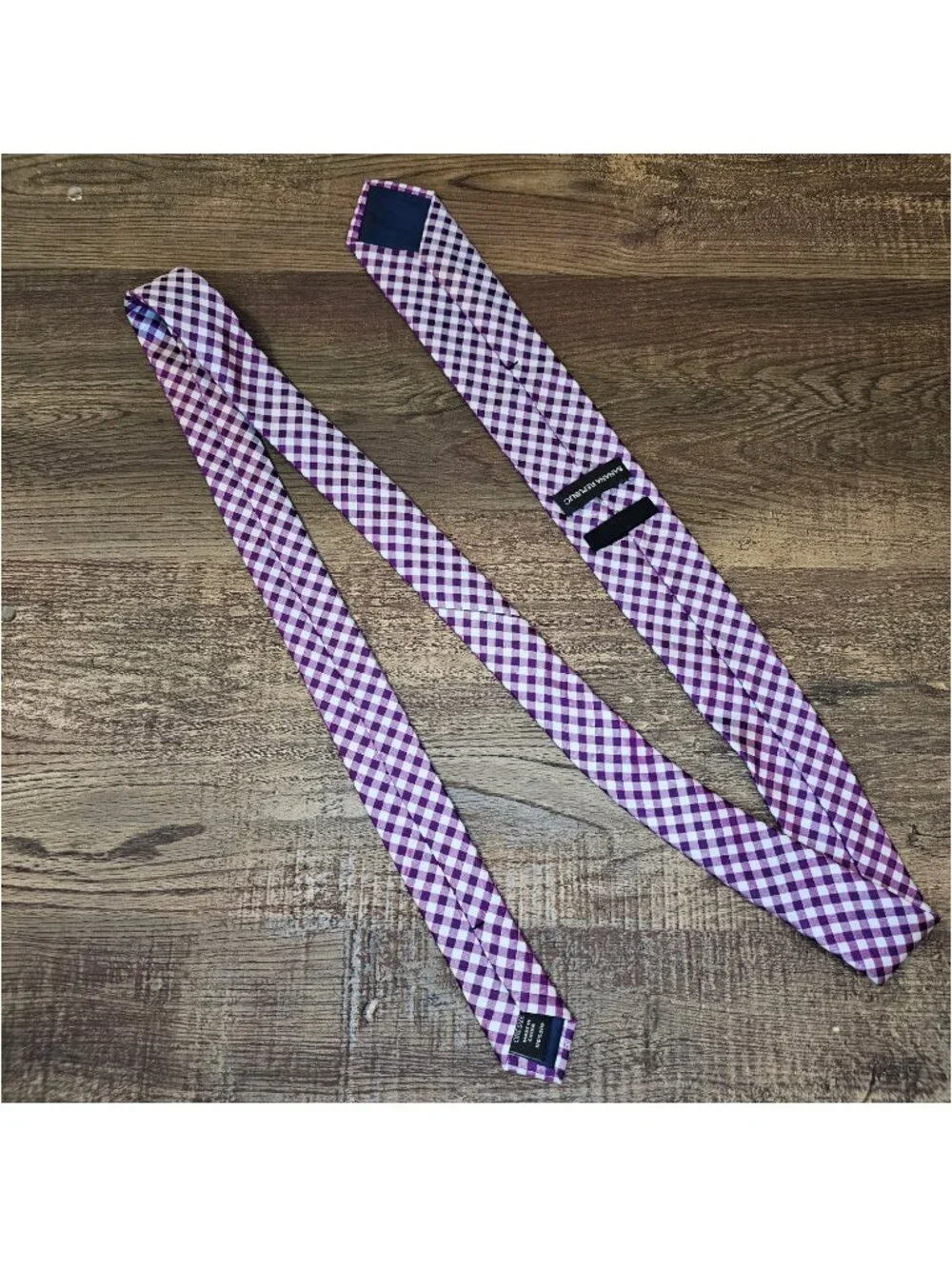Banana Republic 100% Silk Narrow Skinny Tie Gingham Check Plaid Lilac White